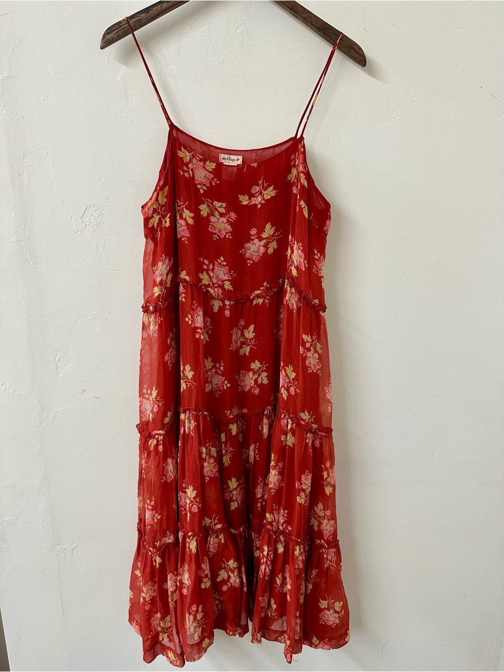 Red Floral Tiered Spaghetti-Strap Dress Ralph Lauren